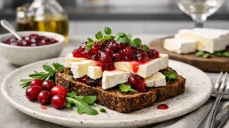 Фото рецепта: Смёрребрёд с сыром бри и клюквенным соусом рецепт датского открытого бутерброда
