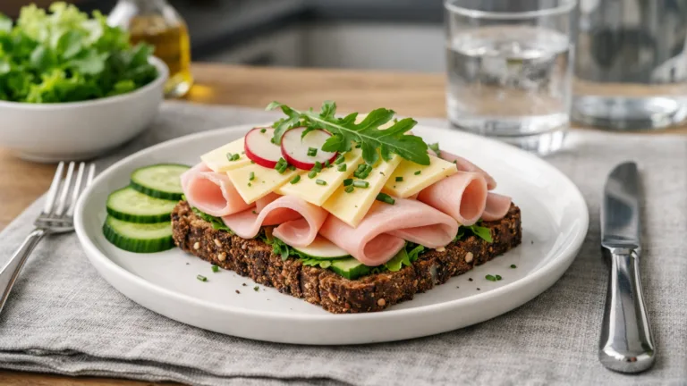 Фото блюда: Смёрребрёд с ветчиной и сыром рецепт датского открытого бутерброда