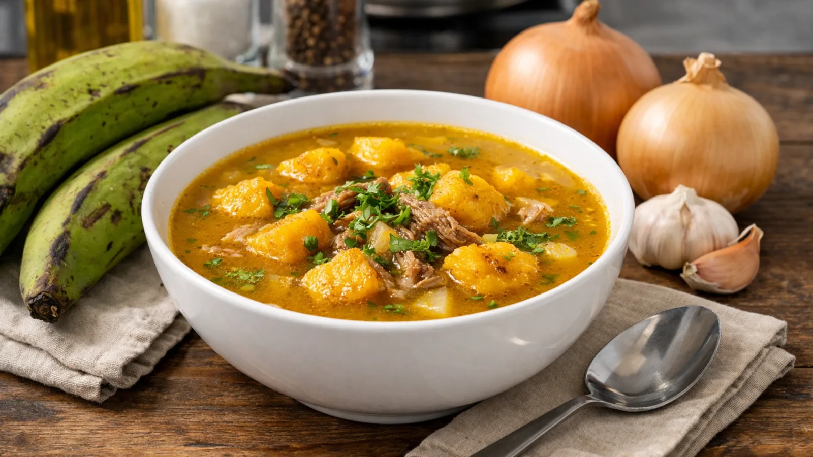 Фото блюда: Сопа де платано суп из бананов, рецепт с фото