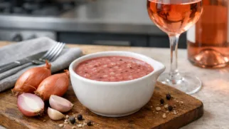 Фото рецепта: Ароматный винный соус из розового сухого вина для мяса