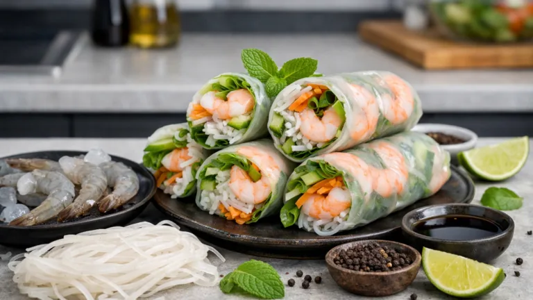 Фото блюда: Спринг роллы с креветками свежими овощами и рисовой лапшой