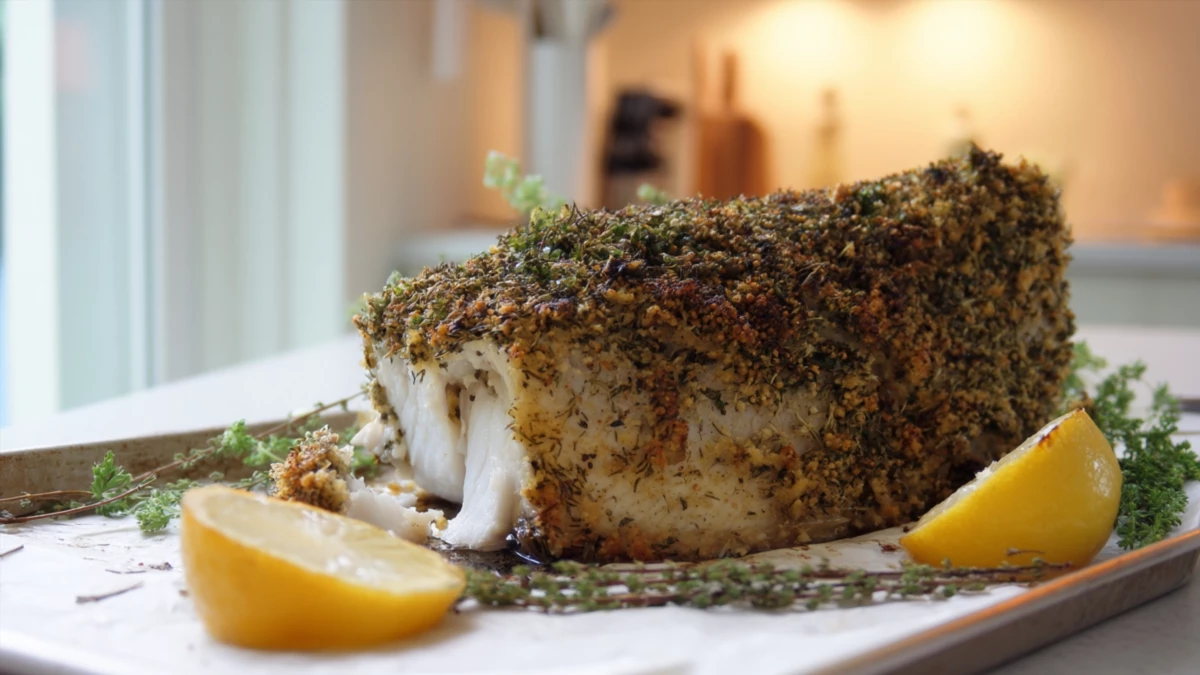 Фото блюда: Стерлядь в ароматных травах с сочной мякотью и хрустящей корочкой, рецепт с фото