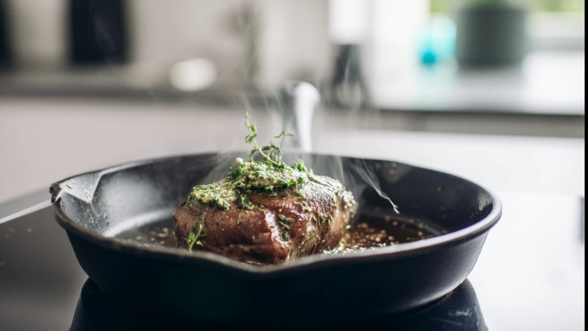 Фото блюда: Стейк с базиликовым маслом сочный аромат и насыщенный вкус, рецепт с фото