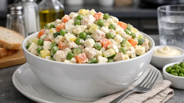 Фото блюда: Салат Столичный с курицей и зеленым горошком