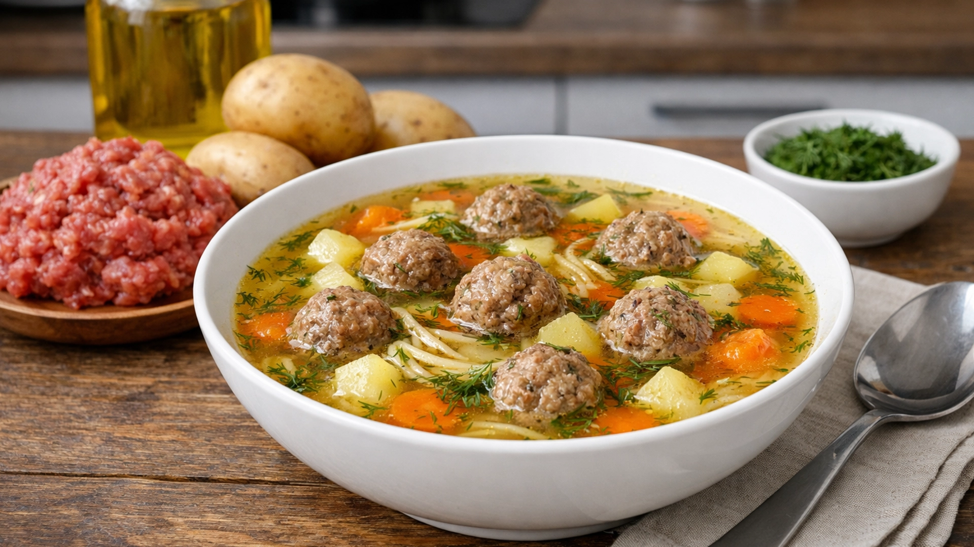 Фото блюда: Суп с фрикадельками домашний ароматный