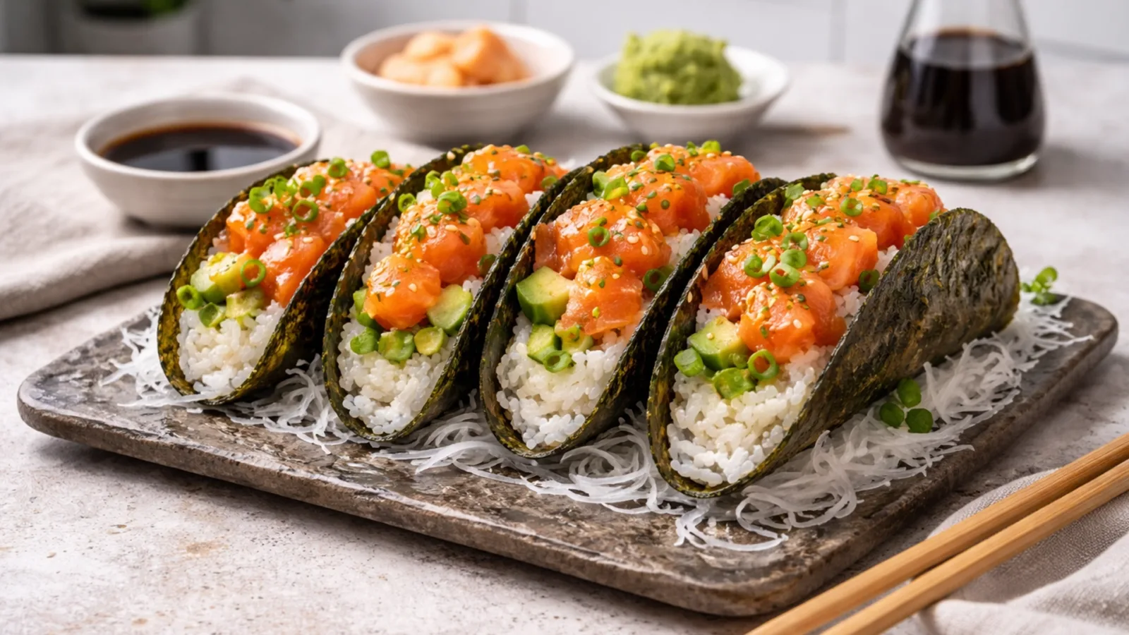 Фото блюда: Суши тако с лососем рецепт необычного блюда фьюжн кухни