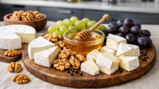 Фото рецепта: Сырная тарелка с бри камамбером орехами и медом