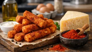 Фото рецепта: Хрустящие сырные палочки с копченой паприкой к пиву