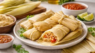 Фото рецепта: Ароматные тамале в кукурузных листьях с курицей