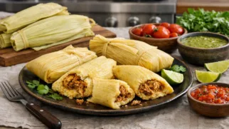 Фото рецепта: Тамалес из кукурузного теста с мясом традиционный рецепт сальвадорской кухни