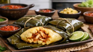 Фото рецепта: Гватемальские тамалес из кукурузного теста с сочной куриной начинкой