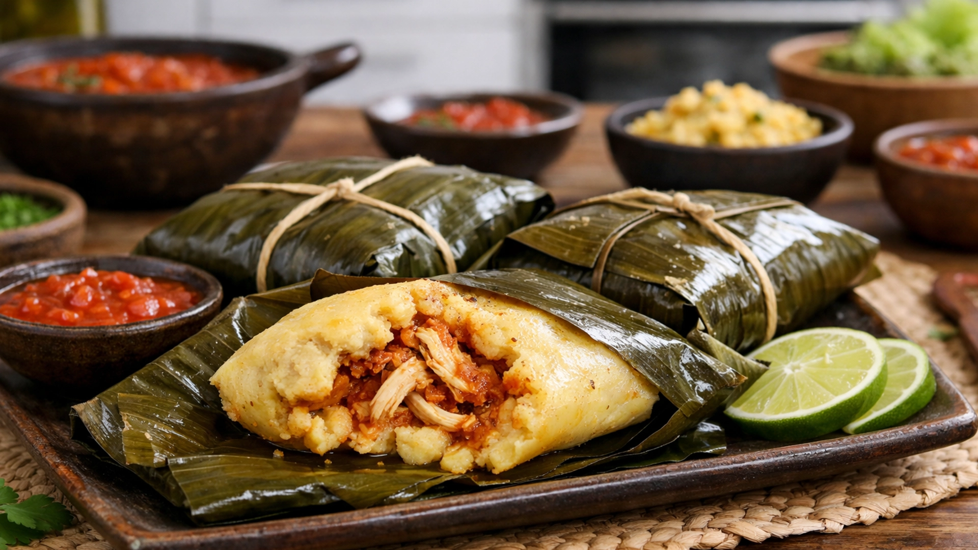 Фото блюда: Гватемальские тамалес из кукурузного теста с сочной куриной начинкой