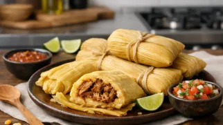 Фото рецепта: Колумбийские тамалес из кукурузного теста с мясной начинкой