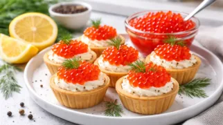 Фото рецепта: Тарталетки с красной икрой и сливочным сыром