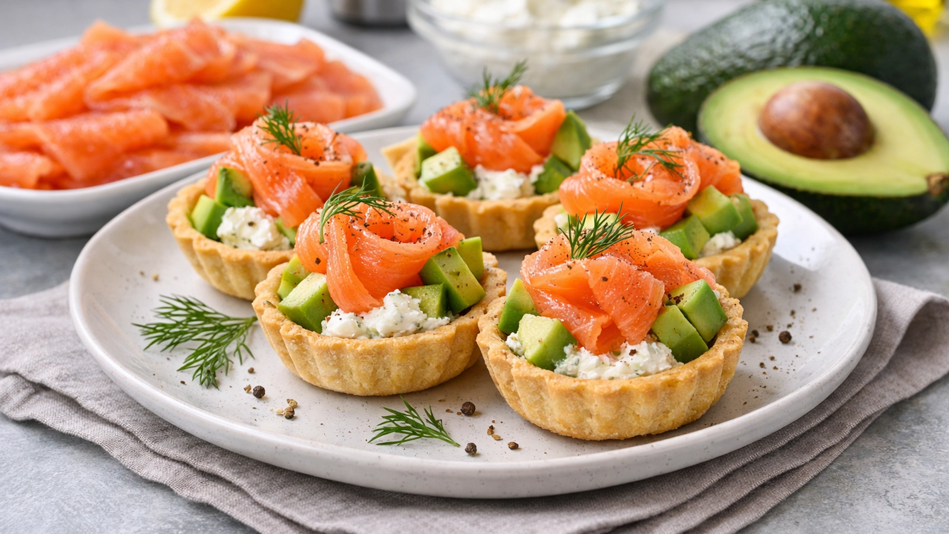 Фото блюда: Нежные тарталетки с лососем и авокадо для праздничного стола