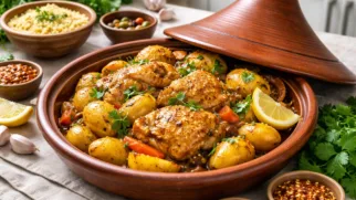 Фото рецепта: Тажин с курицей и картофелем ароматный рецепт ливийской кухни