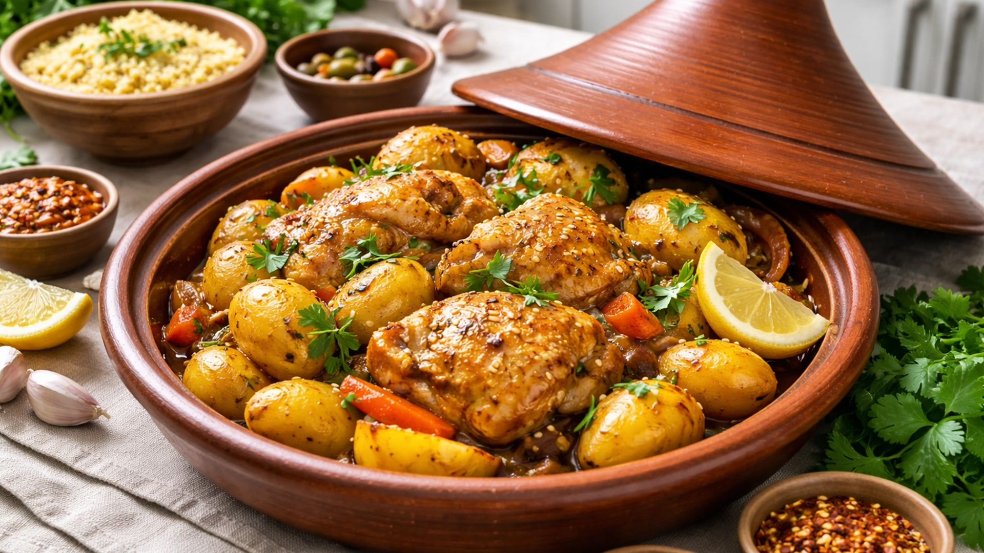 Фото блюда: Тажин с курицей и картофелем ароматный рецепт ливийской кухни