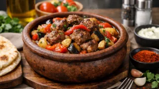 Фото рецепта: Тести кебаб из баранины с овощами в глиняном горшке