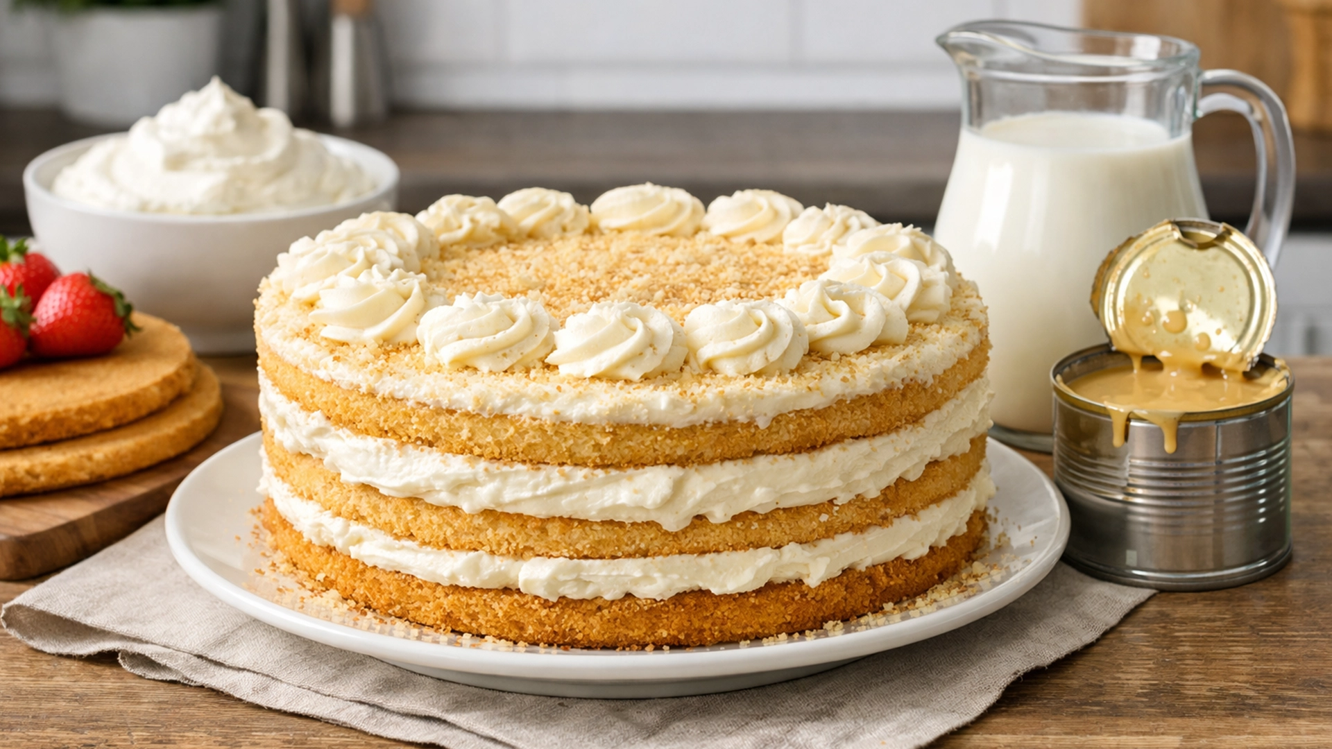 Фото блюда: Торт бисквитный из готовых коржей со сливочным кремом