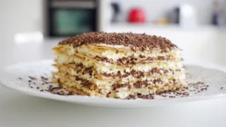 Фото рецепта: Торт Наполеон с шоколадной стружкой который всегда удается