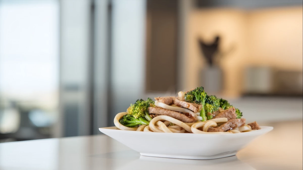 Фото блюда: Удон с индейкой и брокколи – легкий и полезный рецепт, рецепт с фото