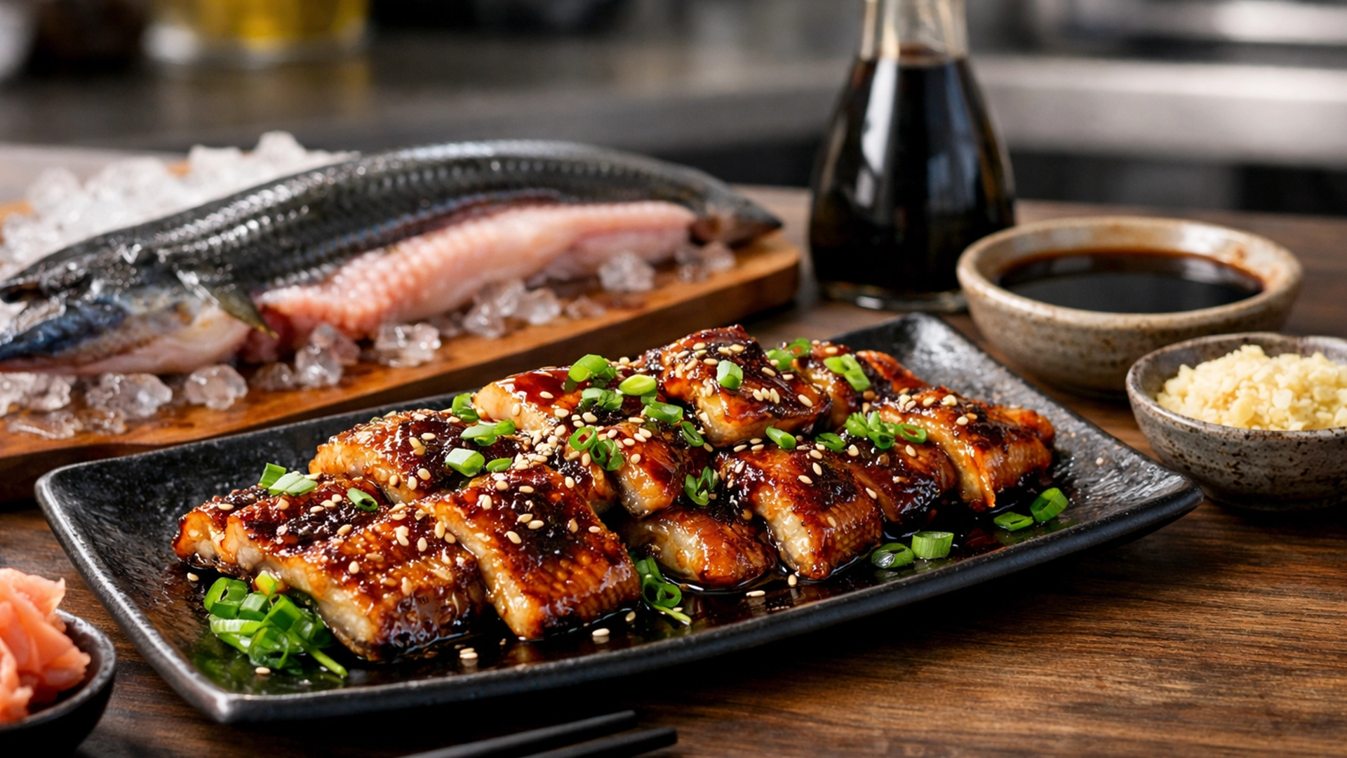 Фото блюда: Угорь запеченный в соевом соусе ароматный