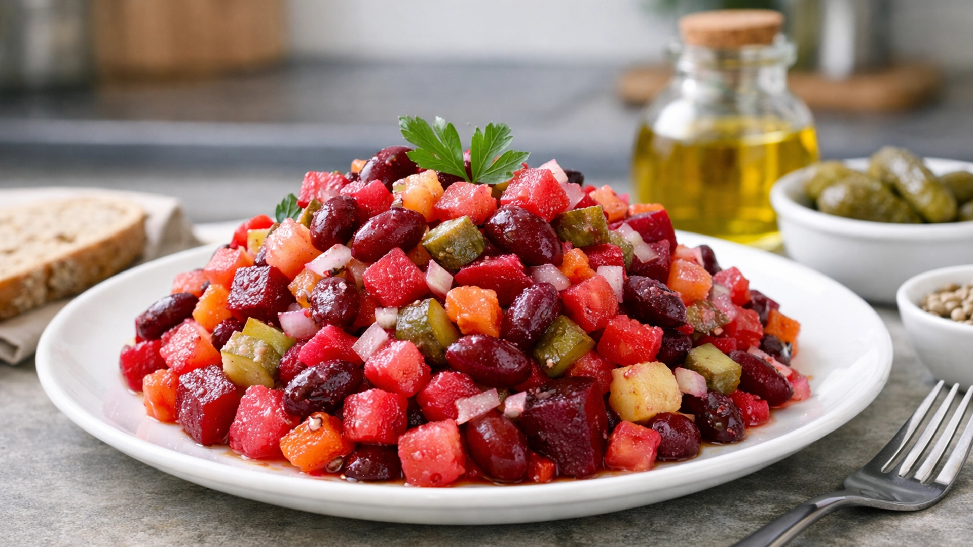 Фото блюда: Винегрет с фасолью и ароматным подсолнечным маслом