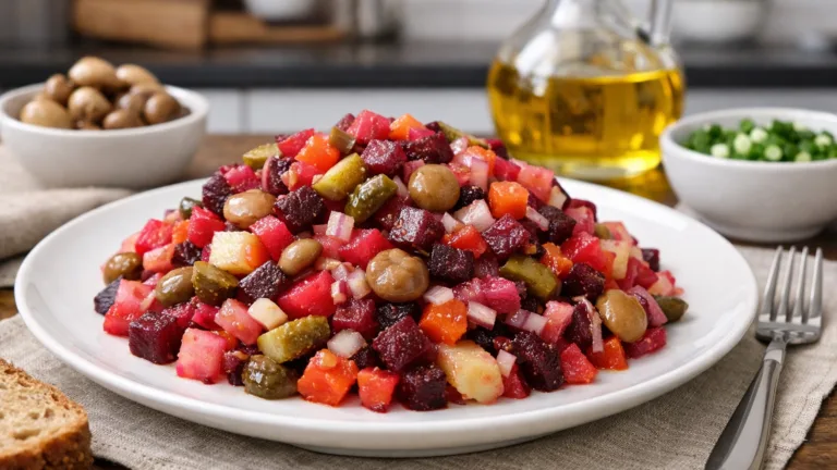 Фото блюда: Винегрет с маринованными грибами и луком