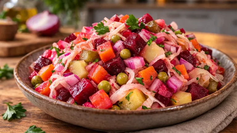 Фото блюда: Винегрет с квашеной капустой и зеленым горошком