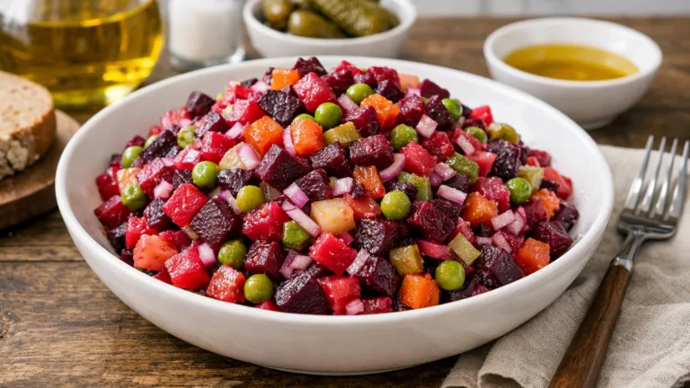 Фото блюда: Винегрет с запеченной свеклой и зеленым горошком