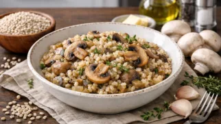 Фото рецепта: Сытная ячневая каша с грибами и ароматным тимьяном