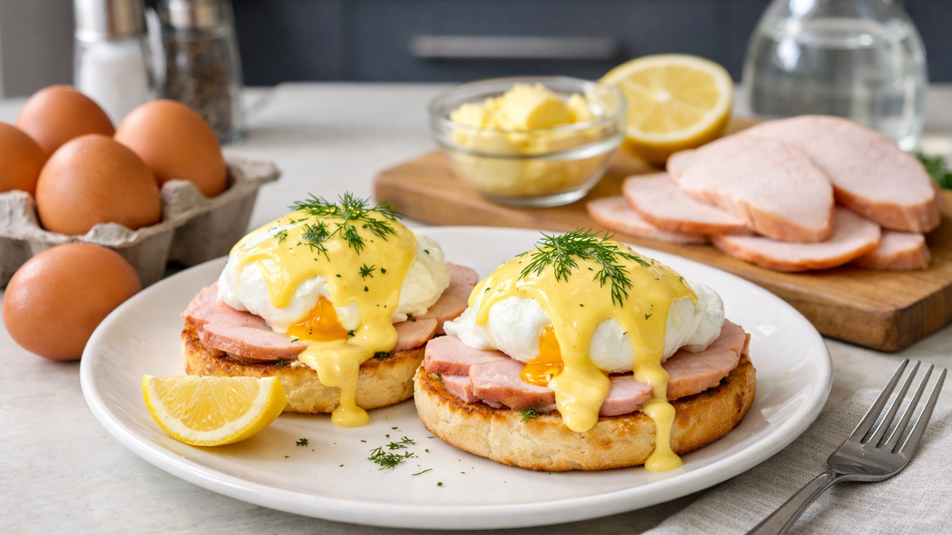 Фото блюда: Вкусные яйца бенедикт с соусом голландез