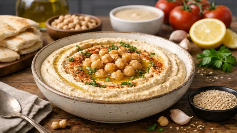 Фото рецепта: Йеменский хумус из нута с кунжутной пастой тахини