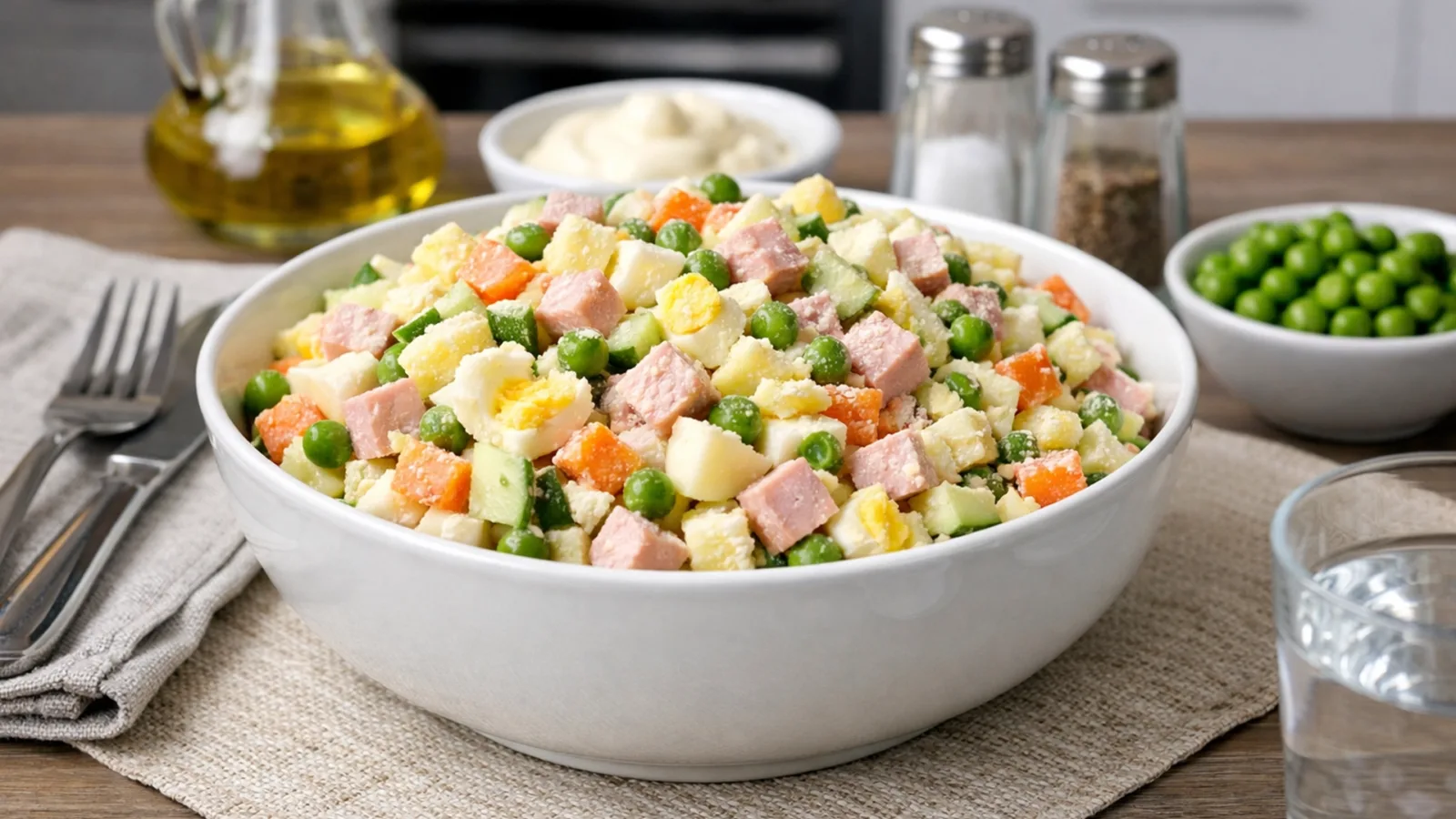 Фото блюда: Салат Зимний с вареной колбасой и огурцами, рецепт с фото