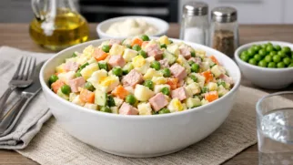 Фото рецепта: Салат Зимний с вареной колбасой и огурцами