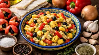 Фото рецепта: Акки и соленая треска с овощами по-ямайски