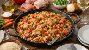 Фото блюда: Арроз а ла валенсиана рис с мясом и овощами по никарагуанскому рецепту