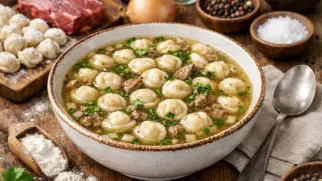 Фото рецепта: Банш суп с маленькими пельменями насыщенный монгольский суп