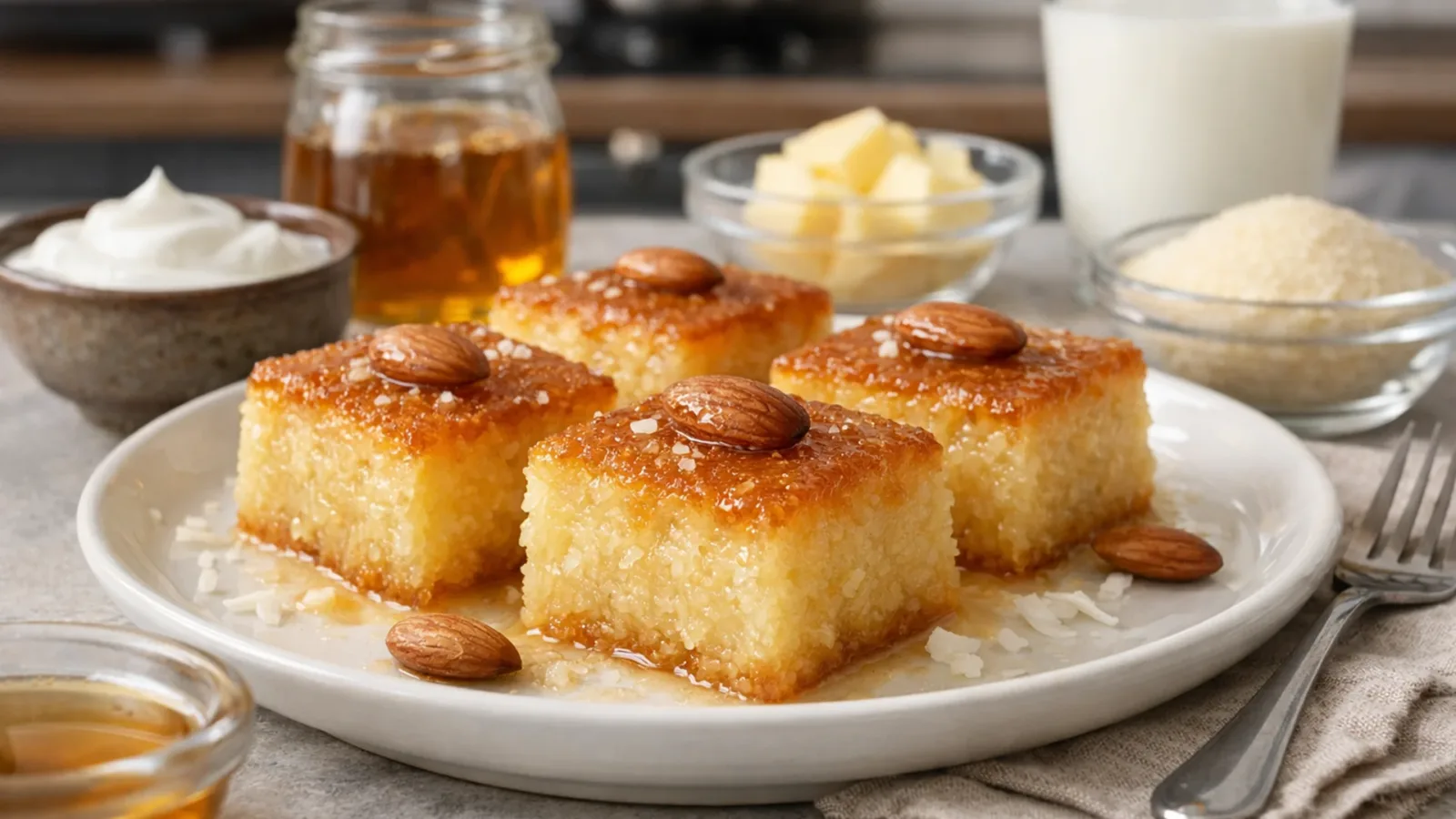 Фото блюда: Басбуса манный десерт с сиропом, рецепт с фото