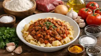 Фото рецепта: Базин пшеничное тесто с мясным соусом с насыщенным вкусом