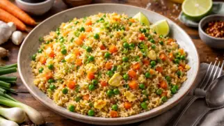 Фото рецепта: Бирманский жареный рис с овощами ароматный и рассыпчатый