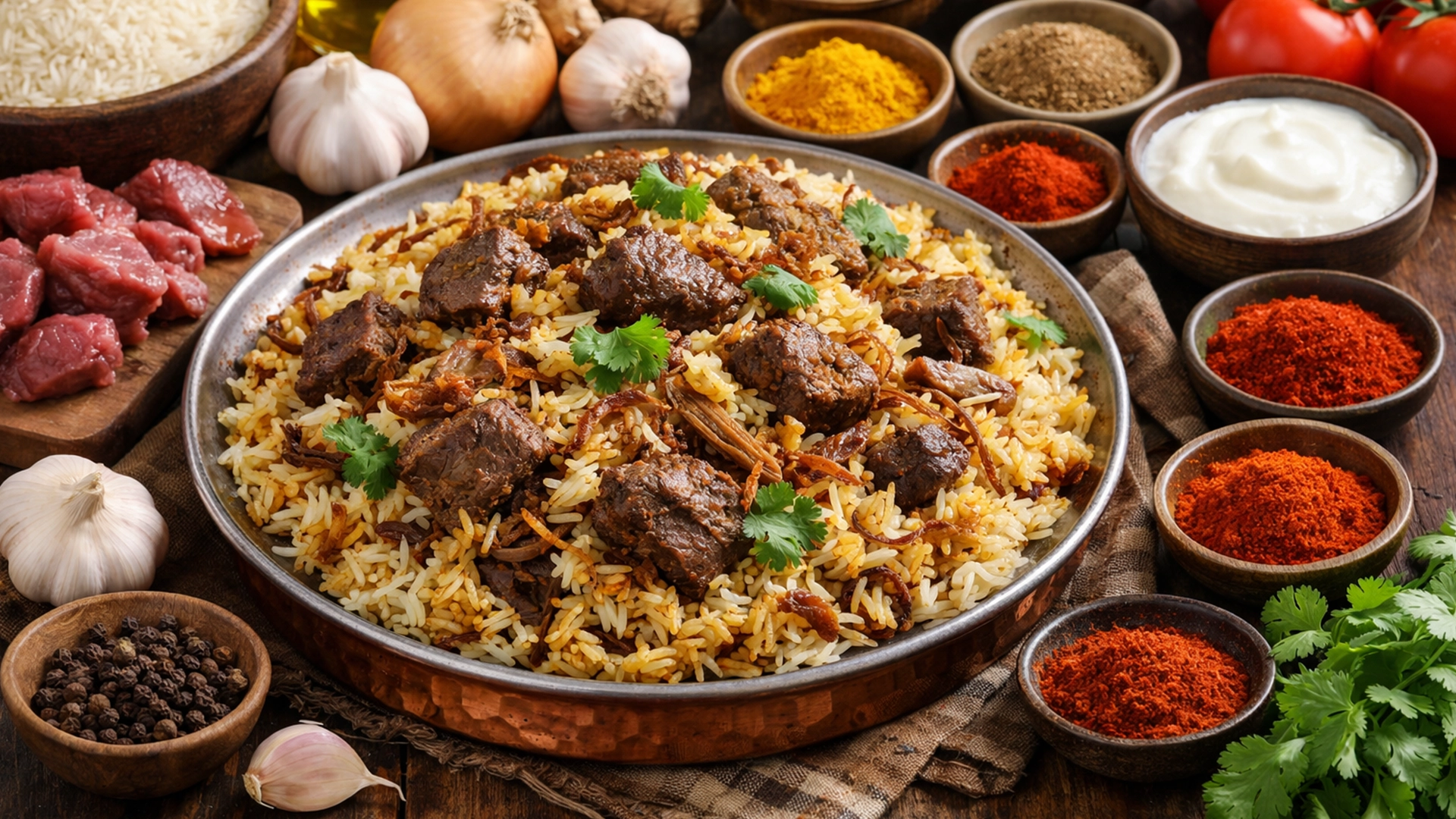 Фото блюда: Бирьяни с говядиной и пряным рисом по пакистанскому рецепту