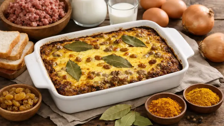 Фото блюда: Боботи запеканка из фарша с яйцом по южноафрикански