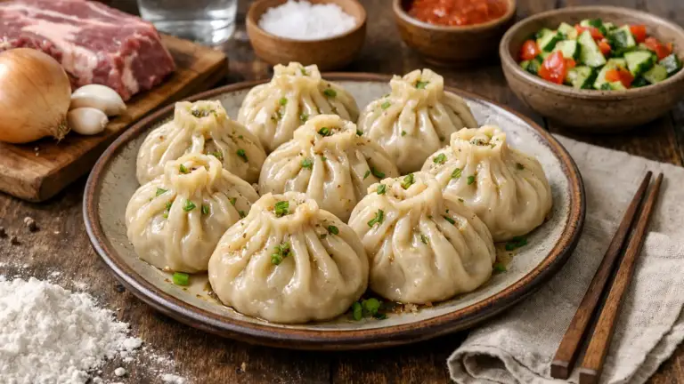 Фото блюда: Буззы бурятские с бараниной и чесноком сочные на пару