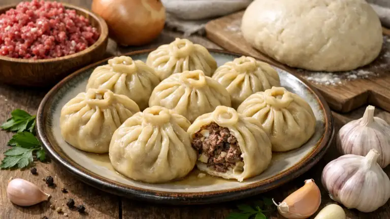 Фото блюда: Буззы бурятские с сочной говядиной и чесноком на пару