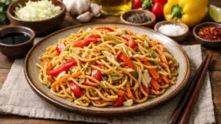 Фото рецепта: Чаумин жареная лапша с овощами ароматная непальская