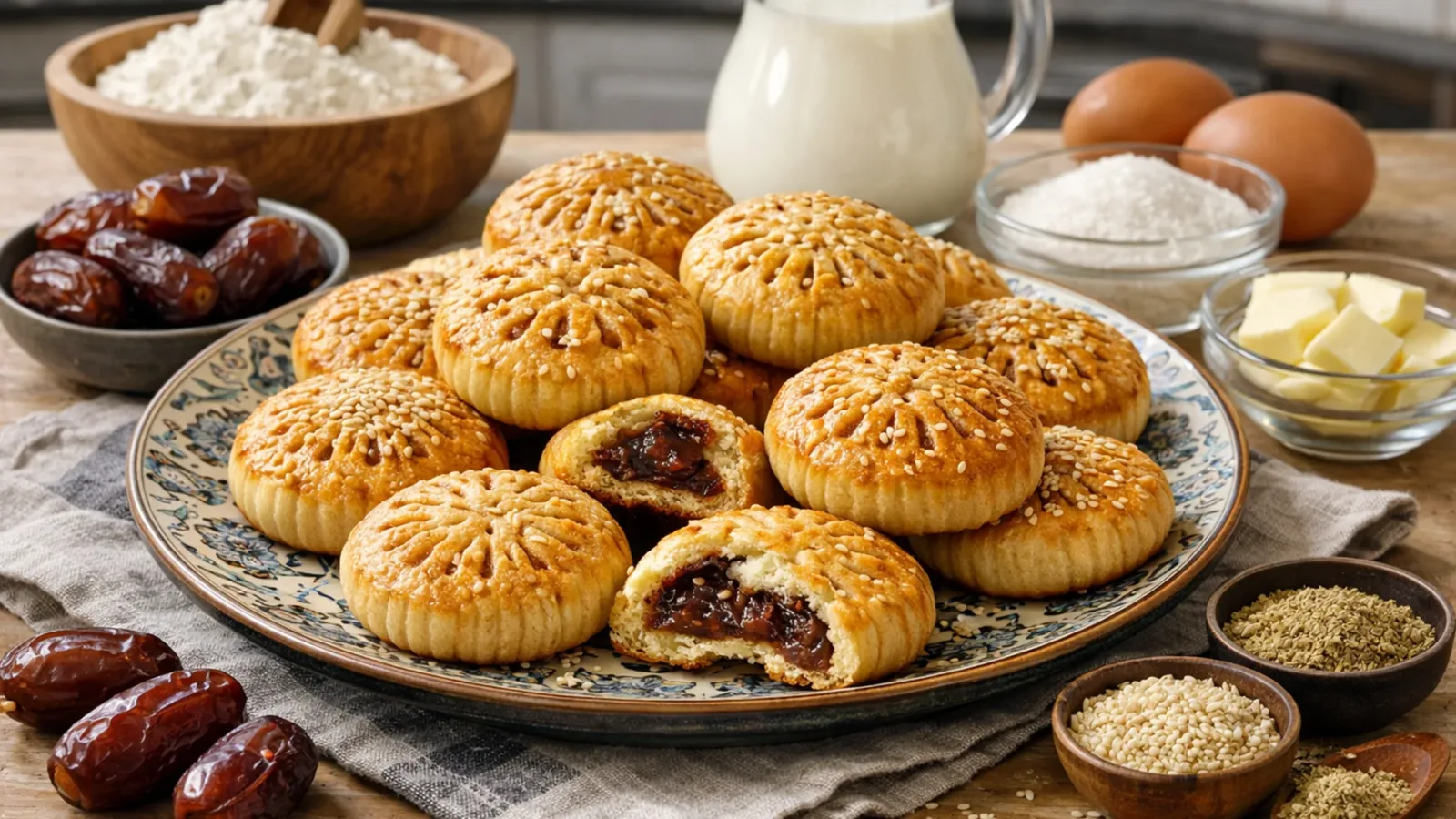 Фото блюда: Ароматная клейча с нежной финиковой начинкой, рецепт с фото