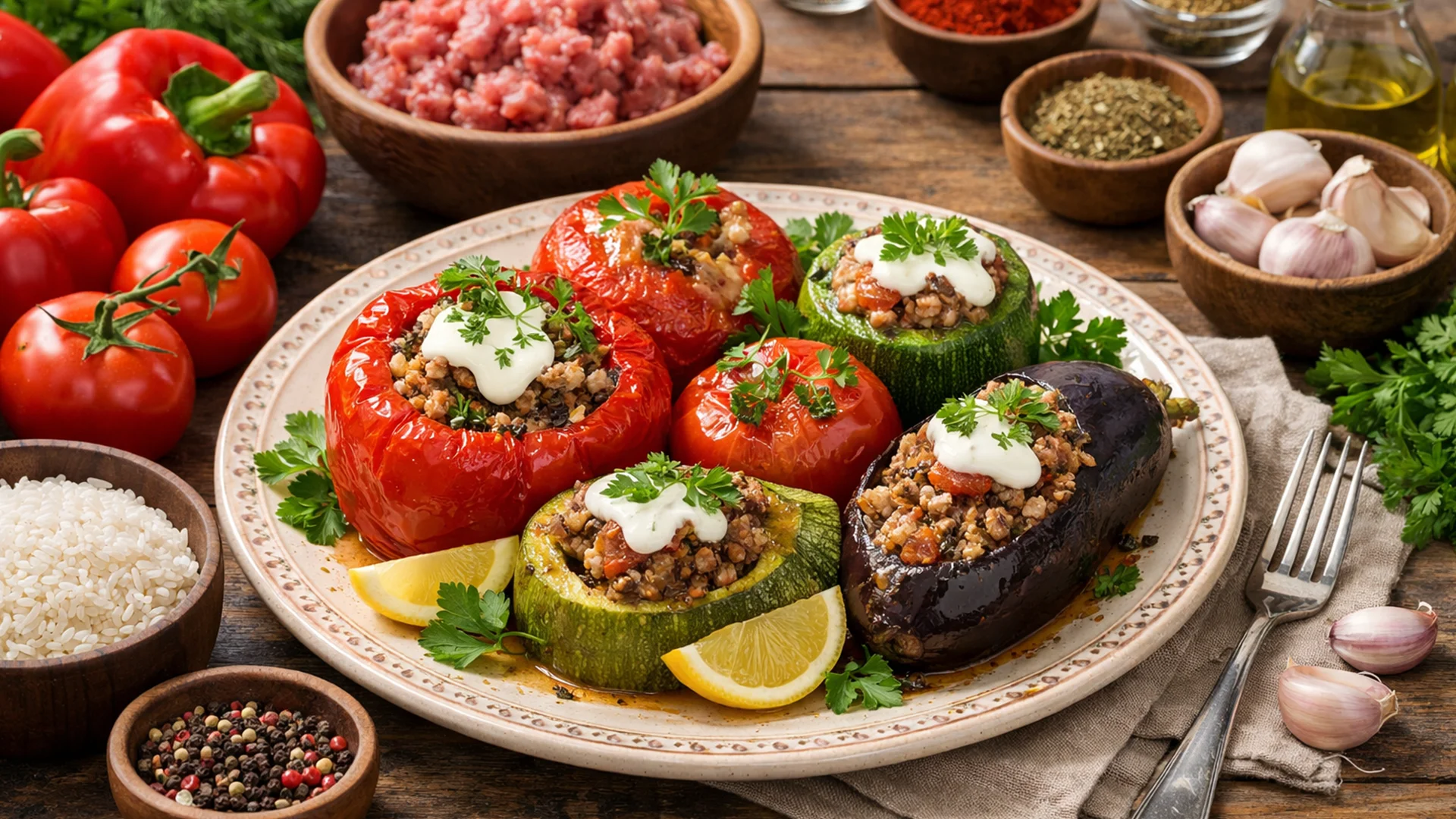 Фото блюда: Ароматная долма из овощей с мясом и рисом