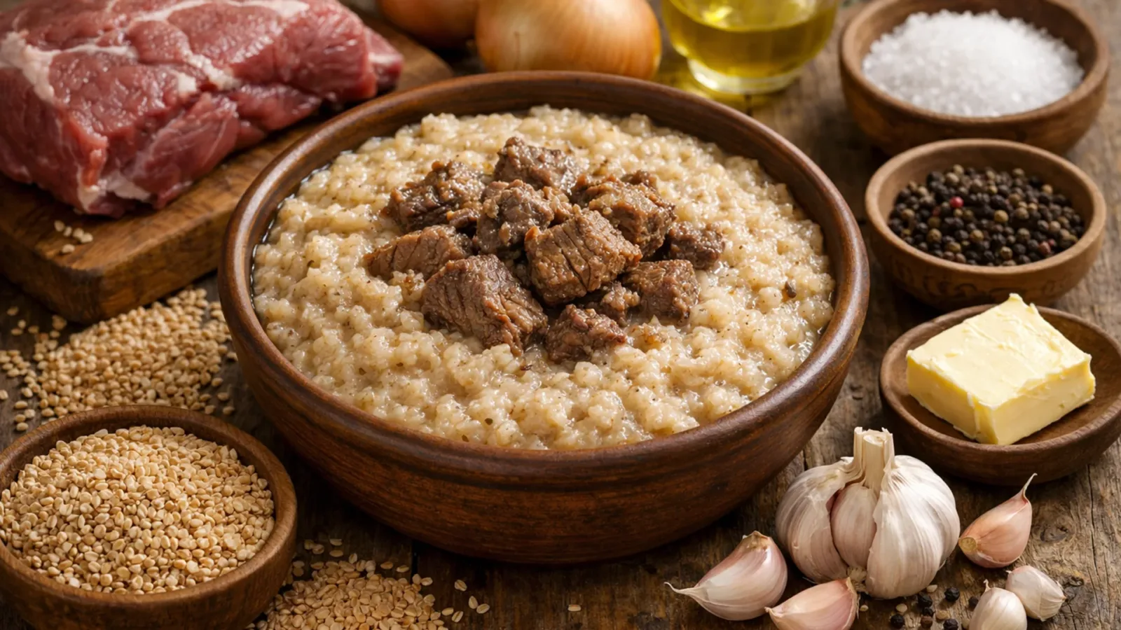 Фото блюда: Джиреш пшеничная каша с говядиной и сливочным вкусом, рецепт с фото