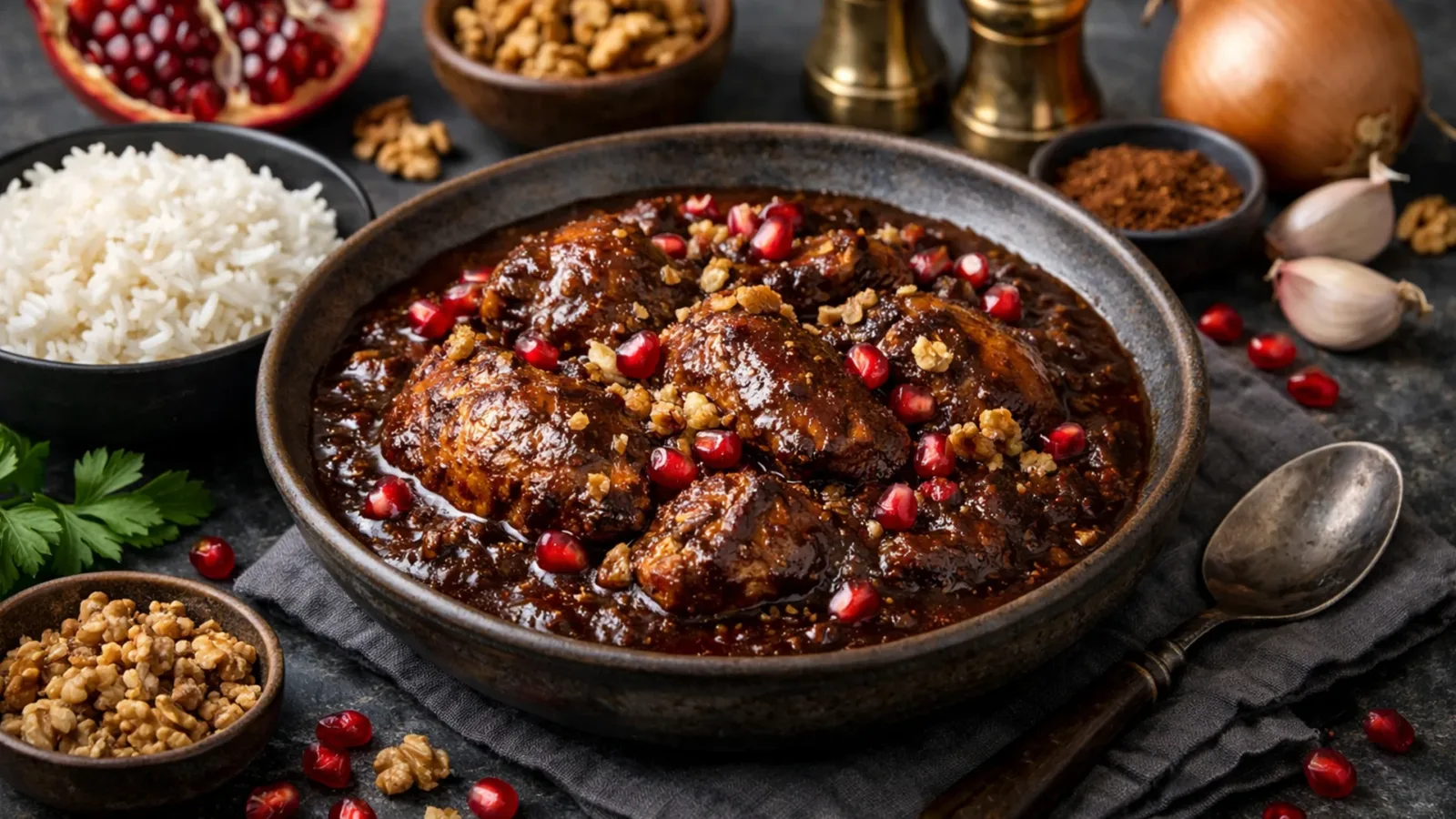 Фото блюда: Насыщенный фесенджан с курицей и грецкими орехами, рецепт с фото